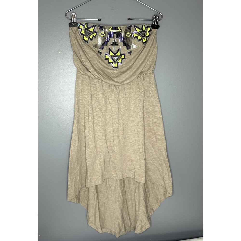 Express Embellished Strapless Dress S High Low Sequin Aztec Y2K Festival‎ Summer